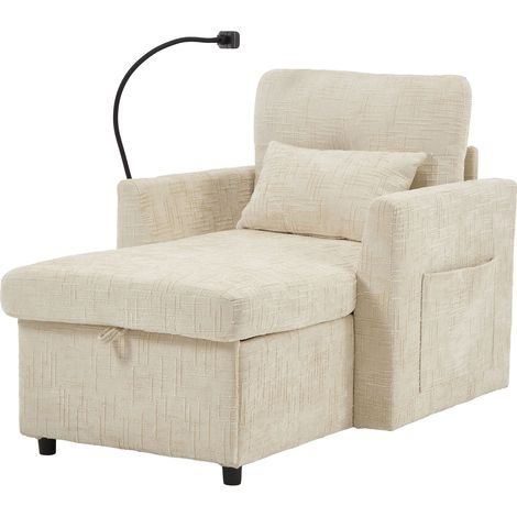Fauteuil lounge multifonction convertible avec support téléphone, fauteuil 1 place en chenille, adapté salon, chambre et petits espaces,Beige