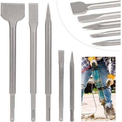 Chisel Lot de 5 burins avec 2 burins pointus et 3 burins plats Outil de forage pour béton (1/5)