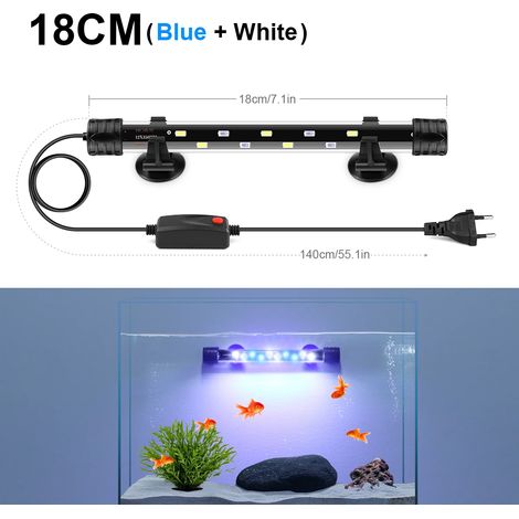 (18 cm Bleu Blanc - Prise secteur USA) Lampe LED étanche submersible pour la croissance des plantes aquatiques, idéale pour aquarium, bassin et piscine. Éclairage LED (1/5)