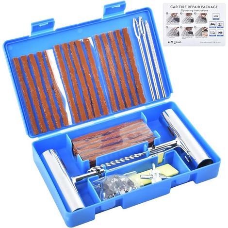 Kit Reparation Pneu Voiture, Kit Meche Pneu Voiture Kit Anti Crevaison Voiture, Kit de Reparation de Pneus Pour Auto, Motos Tout-Terrain, Moto (1/4)