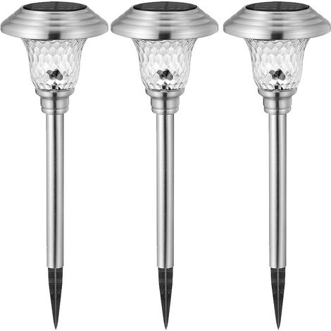 Lot de 3 bornes solaire en acier inoxydable, éclairage paysager Lanternes solaires décoratives pour extérieur, terrasse, jardin, lumière blanche (1/5)
