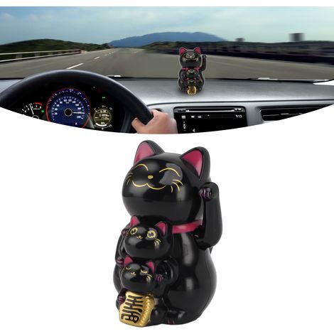 Chat Solaire avec Bras qui Bouge - Décor Porte-bonheur - Figurine Plastique Noir 4,5 pouces - Sans Batterie pour Bureau Auto Maison (1/5)