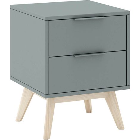 CANACA - Chevet 2 Tiroirs Scandinave MDF et Pin Massif Gris Vert