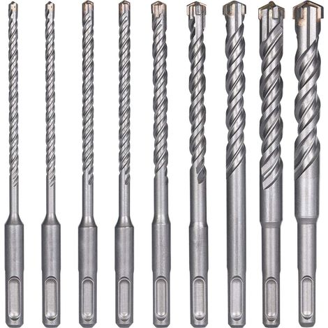 Vtizikl Forets à Béton, 9PCS (5 mm 16x160 mm) Foret Carrelage, Foret à Percussion Électrique SDS-Plus pour Perforateur, Forets Transversaux pour Béton, Brique, Pierre, Naturelle, Métal (1/4)