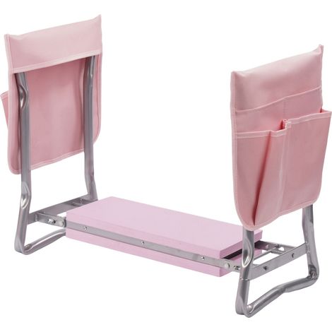 Relaxdays Kniebank Gartenarbeit, klappbar, gepolstert, mit Taschen, 2-in-1 Kniehilfe & Gartensitz, bis 150 kg, pink