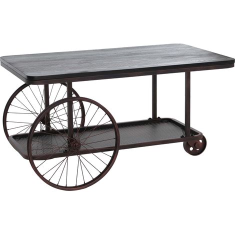 Tavolino da salotto HHG-993, elegante, in legno industriale retrò con ruote 54x100x60 cm, nero e color rame (1/5)
