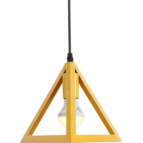Modern Pendant Light Metal Triangle Cage Ceiling Hanging Light for Kitchen Island Living Room Dining Room E27 Yellow (1/5)