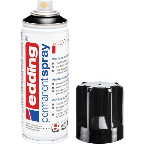 edding 5200 Spray Permanente, Nero Lucido, 200 Ml, Vernice Acrilica Premium per Dipingere e Decorare Vetro, Metallo, Legno, Ceramica, Plastica, Tela, Smalto Acrilico, Vernice Spray (1/3)