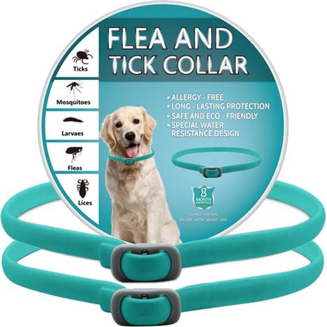 Collier anti-puces et anti-tiques pour animaux de compagnie, matière douce, longueur ajustable, imperméable, lot de deux verts. (1/5)