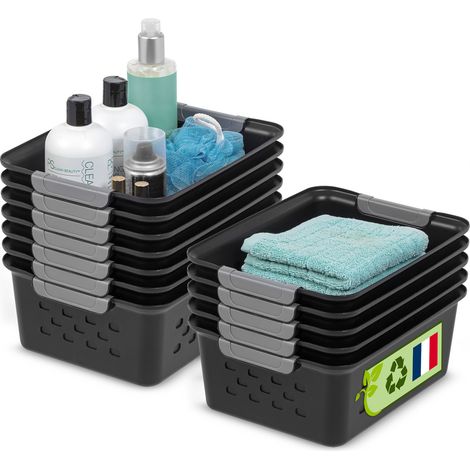 Iris Ohyama, Paniers d'étagère en Plastique Polyvalent, Ouvert, Noir, 5L, Lot de 12, Empilable, Ventilation, Contenu Visible, pour Salle de bain, Jouet, Bureau, Armoire, Organisateur, sans BPA, OSB-