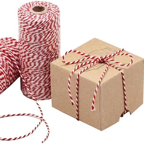 1 morceau de ficelle de coton rouge et blanche - Décoration de Noël - Emballage cadeau de Noël - Ficelle pour étiquettes faites maison - 100 mètres de ficelle d'emballage (1/5)