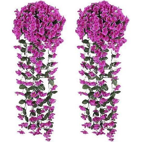 Lot de 2 plantes grimpantes artificielles violettes, résistantes aux UV, à fleurs retombantes, en plastique, pour la maison, les mariages, l'intérieur et l'extérieur.violet (1/5)