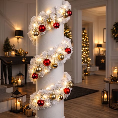 Ghirlanda Natale Ghirlanda natalizia bianca Ghirlanda di abete con illuminazione 5m, IP44 interno esterno, 36 palline per albero di Natale oro rosso, LED bianco, L 500 cm