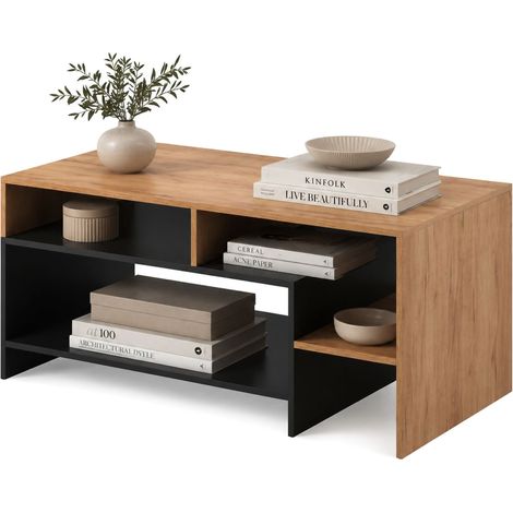 Couchtisch Karaseso, 3 Fächer, rechteckig, Tischplatte braun, 120x60x53h cm, Eiche Braun