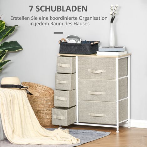 Commode à 7 tiroirs pliables en tissu, structure métallique, 63,5 x 30 x 71 cm, gris clair
