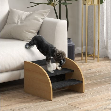 Escalera para perros de 3 peldaños 38,5 x 35 x 30 cm, acabado roble y negro HAVRYA (1/4)