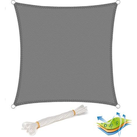 Voile d’ombrage carré 4x4 m,en HDPE, protection contre le soleil avec protection UV pour jardin/terrasse, Gris (1/4)