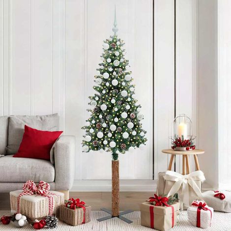 vidaXL Sapin de Noël mince Vert 180 cm PVC et bois de pin massif (1/5)