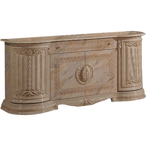 Buffet 4 portes 1 tiroir bois vernis laqué brillant beige et onyx effet marbré Lesly 168cm (1/4)
