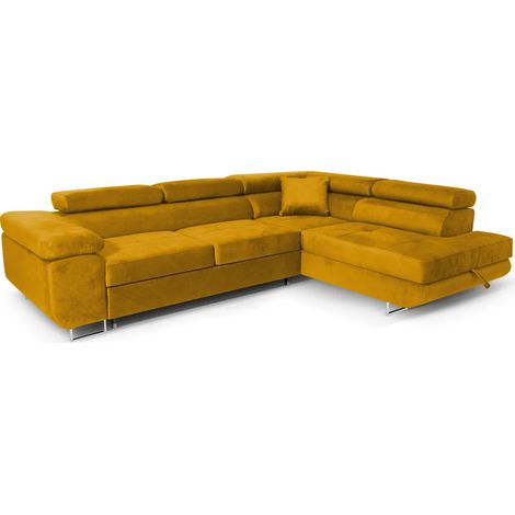 Ecksofa Aller L-form mit Schlaffunktion und Bettkasten in Gelb (Kronos 42), Rechts Ottomane (1/5)