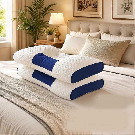 Lot de 2 oreillers mousse à mémoire de forme soutien nuque respirant épais indéformable bon maintien bleu 74 x 47 cm (1/5)