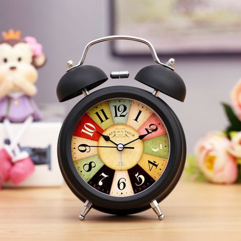 Sveglia per studenti, sveglia per bambini, orologio in metallo creativo e multifunzionale, movimento al quarzo analogico retroilluminato, 8,5 x 12 cm, nero (1/4)