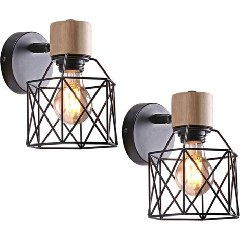 Applique Murale Interieur E27 Lampe Murale Moderne Luminaire Interieur Décoration pour Chambre Couloir Salon Noir - 2Pcs (1/4)