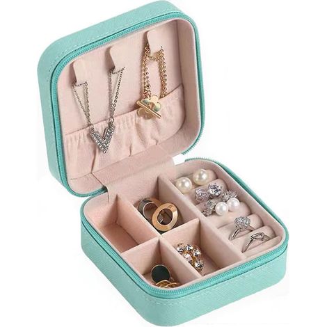 Grüne Schmuckaufbewahrungsbox aus PU-Leder – Organizer für Halsketten, Ohrringe, Ringe, Armbänder und Ohrstecker