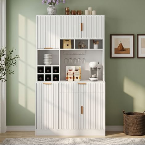 MEUBLIV Buffet haut 100x40x175 cm blanc – prise intégrée, range-bouteilles et porte-verres (1/5)