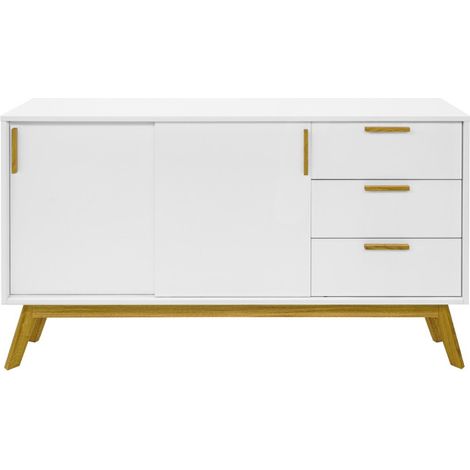 Buffet 3 Tiroirs & 2 Portes "Kensal" 149cm Chêne & Blanc (1/5)
