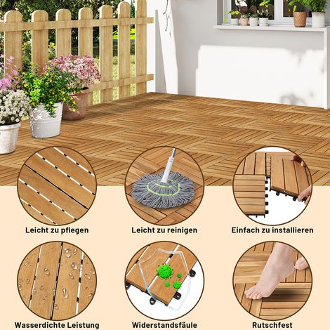 Wolketon Holzfliesen 22-er Kachel Set .2m². geeignet als Terrassenfliesen und Balkonfliesen. aus Akazien Holz . 30x30 cm. für Garten Terrasse Balkon