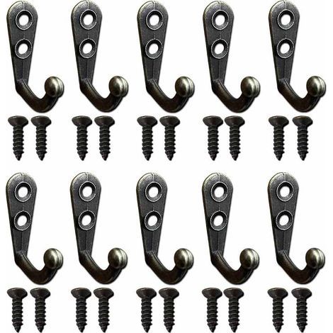 Vintage-Retro Metal Coat Hooks with Screws, Wall-Mounted Coat Hooks, Black, 10 Pieces (1/4)