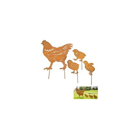 4 pièces Bouchon de jardin pour poulet Figure d'animal pour jardin Silhouettes de poulet en métal Poulet rouillé jardin poulet poulet jardin art décoratif pour terrasse et balcon (1/5)