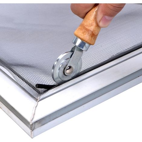 Rouleau d'installation pour double fenêtre avec poignée en bois et roues en acier — Outil durable pour porte à moustiquaire domestique (1/4)