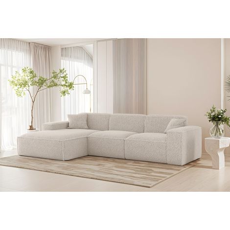 Ecksofa Designersofa CELES PREMIUM in Stoff Sven Altweiß Ottomane Links