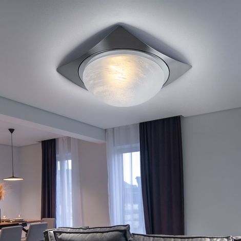 Plafoniera scala interna soggiorno lampada parete vetro alabastro bianco effetto luce, metallo spazzolato, 1x E27, L 26 cm