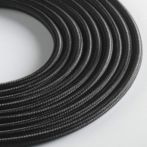 Klartext - Cavo tessile tondo LUMIÈRE per illuminazione, 3x0,75mm, Nero, 5mt.Attenzione: cavo terra incluso Massima sicurezza anti scossa (1/4)