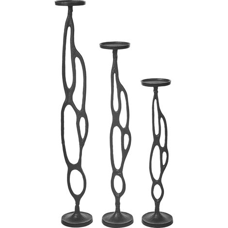 Conjunto de 3 candeleros de metal negro portavelas 3 tamaños velas moderno Buni