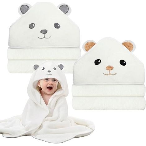 3PCS Serviette de Bain Bébé, Serviette à Capuche Bébé,Très Grand Serviette De Bain Bebe Cape (80 X 80 cm), Cadeau Naissance (1/4)