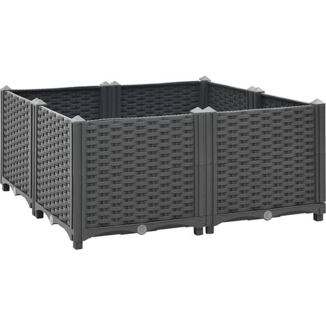 Fioriera rialzata per piante e fiori giardino 80 x 80 x 38 cm polipropilene grigio scuro 020000955