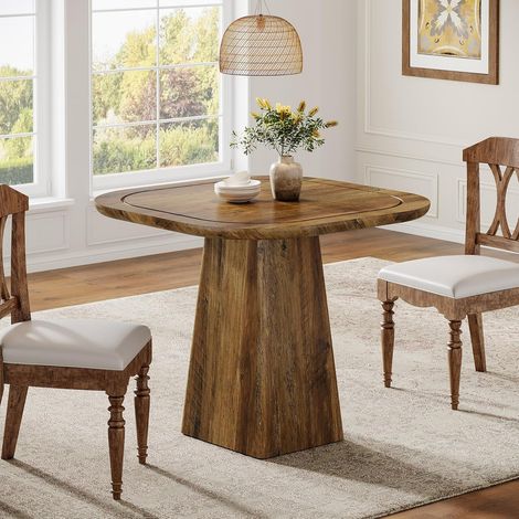 Tribesigns Square Dining Table for 2-4, 31.5" Farmhouse Small Kitchen Table with Heavy-Duty Pedestal Base, Kitchen Dinner Furniture for Dining Room, Apartment, Small Space, Rustic Brown