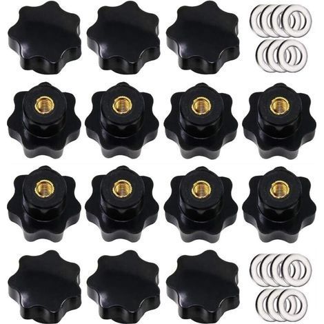 14 Pièces M8 Bouton de Serrage à Filetage Moleté, Poignée en étoile, Boutons à Main en Forme D'étoile Bouton de Serrage en Plastique Noir avec Rondelles (1/5)