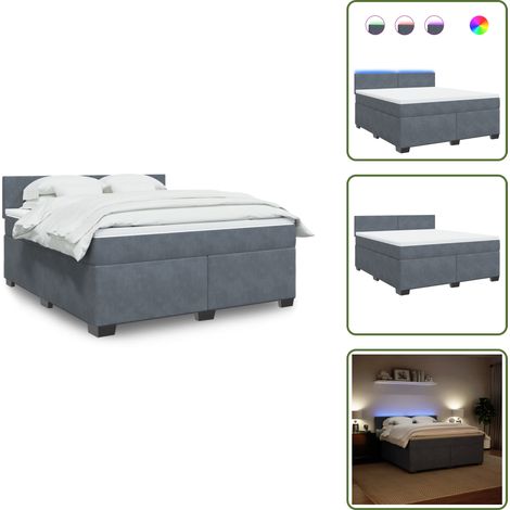 Sommier à lattes de lit et matelas Gris foncé 180x200cm Velours - Lit Plateforme - Lit Design - Lit Moderne - Lit Velours - Lit Avec Éclairage Led (1/5)