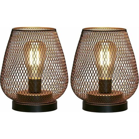 Set mit 2 Vintage-Tischlampen aus schwarzem Metall – warmweißes LED-Licht – Maße 14 x 14 x 17 cm – Für den Innen- und Außenbereich geeignet (1/5)