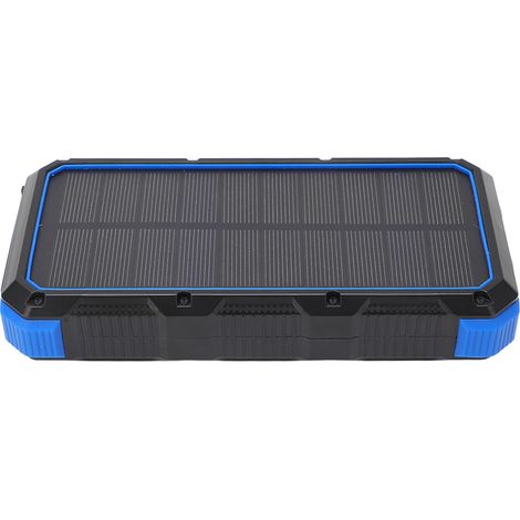 Batterie solaire portable 36800 mAh à charge rapide, 3 ports USB, avec lampe LED intégrée, idéale pour le camping et les activités de plein air (5 V, 3 A, bleu). (1/5)
