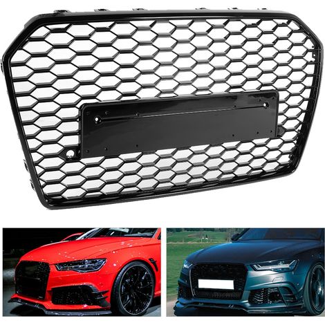 Frontgrill mit sechseckigem Maschengitter, komplett schwarz, passend für RS6-Stil, für A6/S6 C7 2016-2018 (1/5)