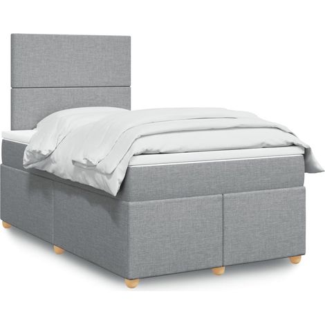 Cama box spring con colchón tela gris claro 120x190 cm (1/5)