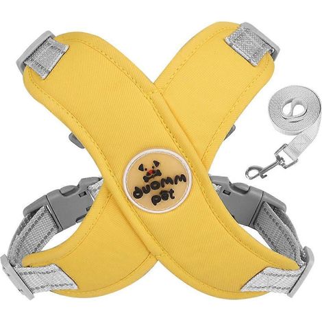 Anti-Zug-Hundegeschirr mit Leine, D-Ring aus Metall, reflektierender Hundeweste, Größe M – Gelb