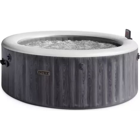 piscina idromassaggio gonfiabile intex "purespa greywood deluxe" con telo base, telo di copertura, dispenser, luce led, due poggiatesta 4 persone effetto legno grigio 196x196x71 cm - cod. 28440np