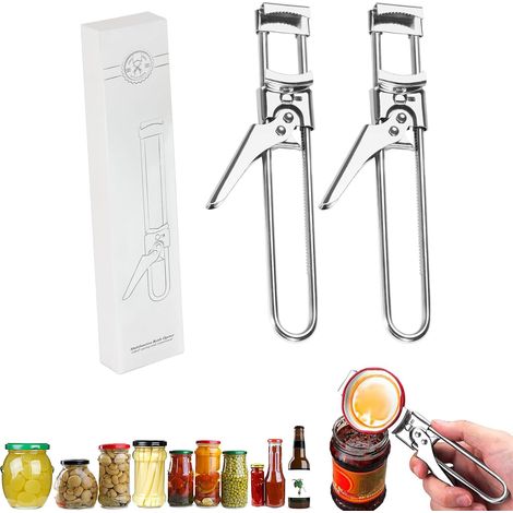 Ouvre-Bouteille Réglable, 2 Pièces Ouvre-Boîte en Acier Inoxydable, Ouvre-Bocal en Acier Inoxydable, Ouvre-Bocal Réglable en Acier Inoxydable pour Les Personnes Âgées, Mains Faibles (1/5)